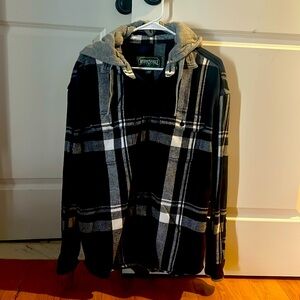 American Eagle flannel shirt with removable gray hood (L)